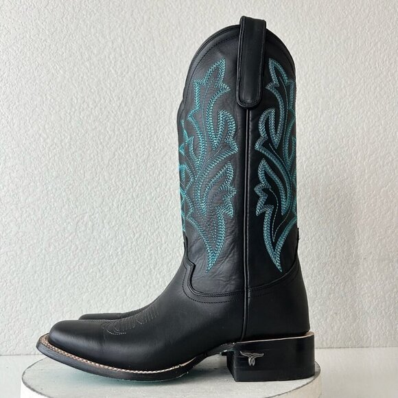 Lane Saratoga Womens Square Toe Cowboy Boots 8 Black Turquoise Western Cowgirl - Picture 4 of 12